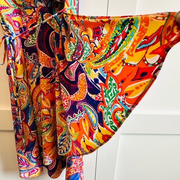 RALPH LAUREN Dress Vibrant Floral Surplice Neckline Draped Tie Belt XS Petite - Picture 10 of 13